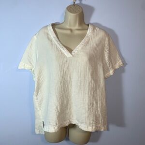 Carbon2cobalt white cotton gauze v neck slub Women's Top blouse medium